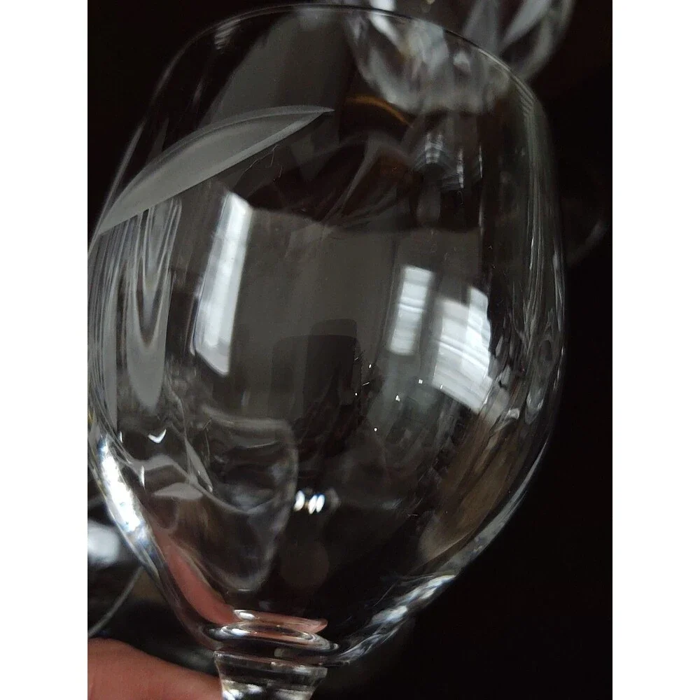 Spiegelau Blown Bavarian Cut Crystal  Etched Leaf Mid-Century Wine Glasses SPI57